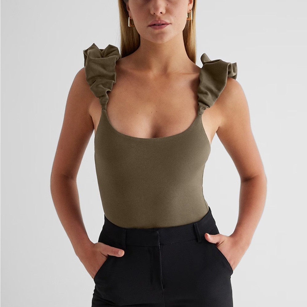 Scoop Neck Puff Strap Thong Bodysuit